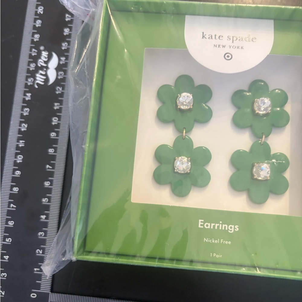 Kate Spade for Target Green Floral Earrings with Crystal Accents